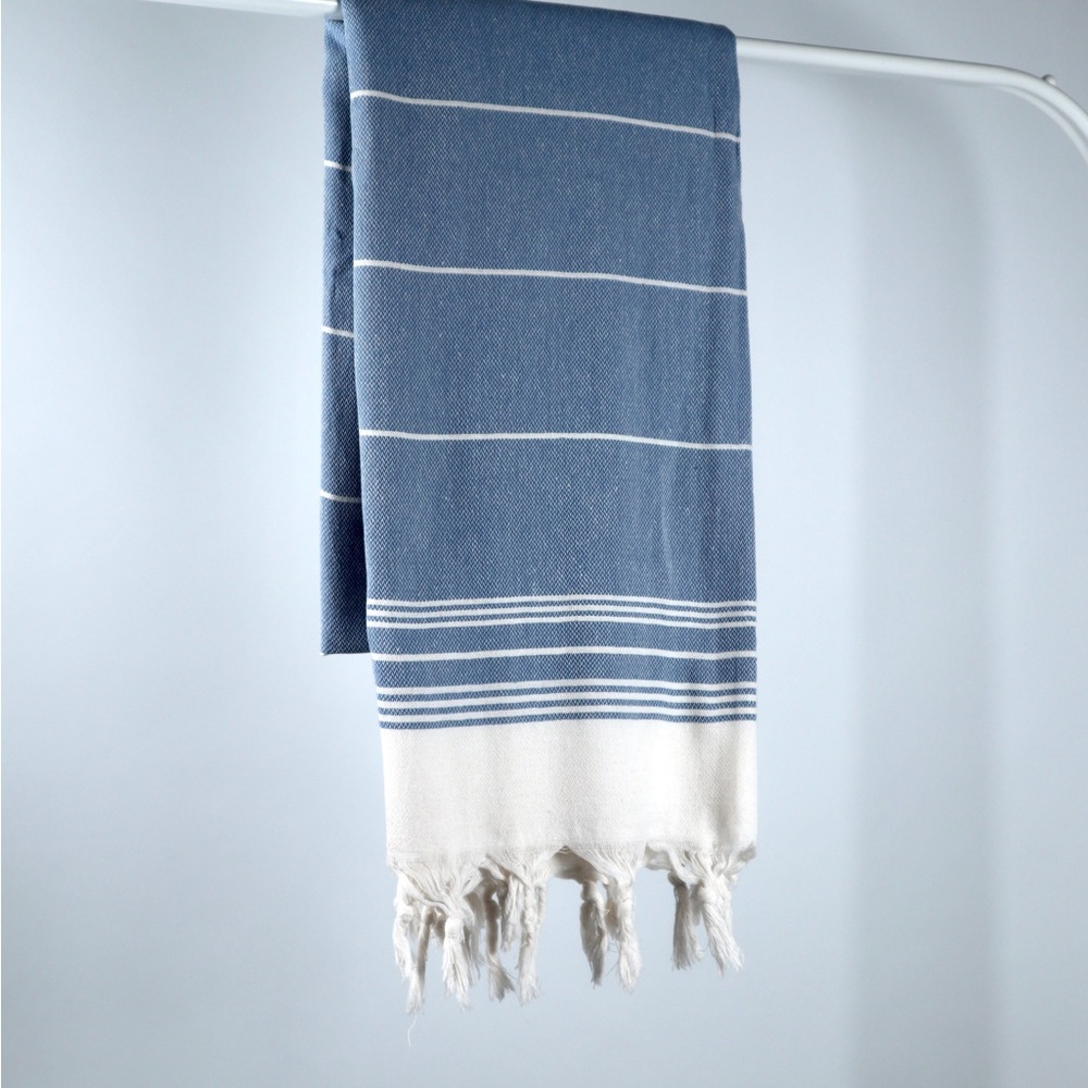 Blue and White Striped Turkish Towel